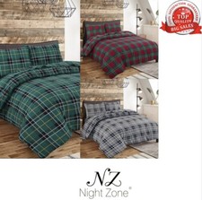 Flannelette 100% Brushed Cotton Tartan Checked Thermal Duvet Cover Bedding Size