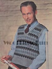 Knitting Patterns Men's Vintage 1940s Classic Fair Isle Slip Over/Tank Top
