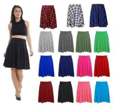 Ladies High Waist Midi Skater Skirt Stretch Pleated Swing Flared Skirt