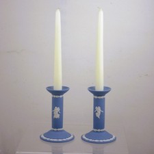 Wedgwood Blue Jasper Ware Dancing Hours Candle Sticks - 15 cm tall