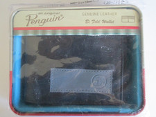 ORIGINAL PENGUIN LOGO PATCH BLACK LEATHER BIFOLD WALLET IN TIN NEW IN PACKAGING