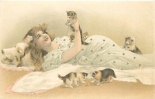 Art Postcard Girl Lounges on