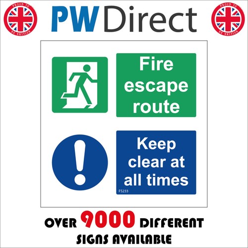 Sign fire escape route keep - fire,