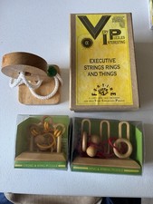 Vintage 3 Wooden Ring and String Puzzles (Game/Brain Teaser) TOBAR #5195 #5193