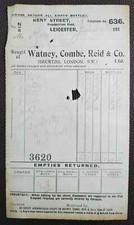 1915 Watney Combe Reid & Co Kent Street Leicester Brewery Invoice