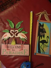 2 X FLAMINGO SIGN METAL WOODEN