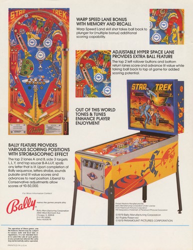 Bally pinball star trek - -,