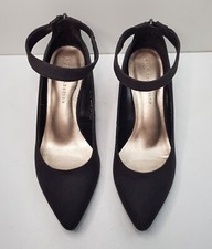 M&S SIZE 6UK EUR39 WOMENS GREY MID WEDGE HEELED COURT SHOES BACK ZIP ANKLE STRAP