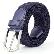Men Stretch Belts Womens Elasticated Woven Braided Belt Pants Jeans Metal Buckle