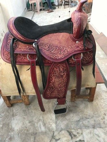 Western leather horse saddle - leather,
