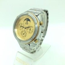 [w2148] SEIKO 7A48-7010 Moon phase Chronograph All original New battery EX/VG