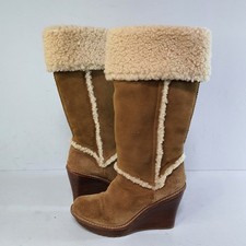 UGG Chestnut Classic Wedge Tall Boots Suede Sheepskin Fur Cuff Size UK6. 5 US 8