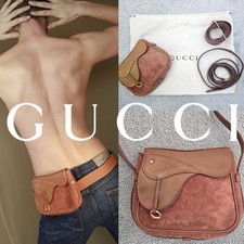 AUTH GUCCI VINTAGE 1980'S SADDLE HORSEBIT UNISEX BAG 2-STRAPS GIGLIO MARMONT