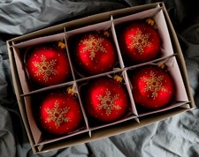 Hand Painted Glass Baubles set of 6 Christmas Tree Decorations 80 mm ornaments.