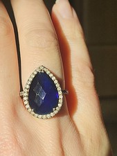 925 Silver Large Sapphire Blue