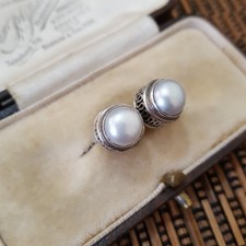 Suarti 925 Sterling Silver Stud Earrings, Genuine Mabe Pearl Studs, 9mm Studs 