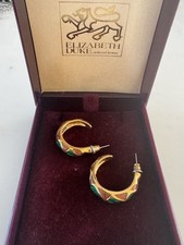 Elizabeth Duke Late 1980’s Gold Plated Enamel Hoop Earrings