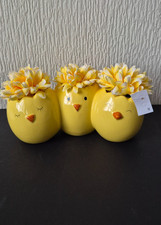 3 cute yellow chicks ceramic