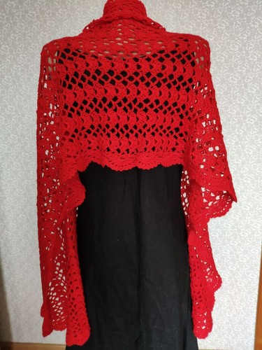 Handmade red crochet shawl - red,