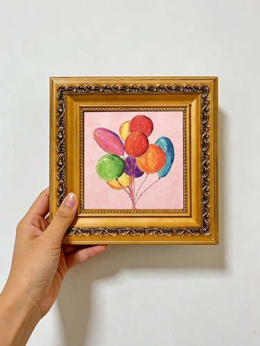 Rainbow balloon wood framed - wood,