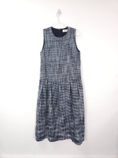 Toast Dress Size 10 Navy Blue White Hatch 100% Linen Drop Waist Sleeveless Midi