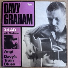 Davy Graham Alexis Korner 3/4 AD Angi Blue Label Repress VG+/VG+ 7" Topic 1962