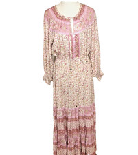 Arnhem Maxi Dress Size AU 10 Tie Waist 3/4 Full Sleeve Pink Floral Boho Hippie