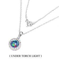 Summer 925 Silver Necklace Round Black Opal 7mm White Topaz 18 Inches