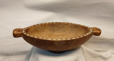 CARVED WOODEN BOWL WITH MOTHER OF PEARL INLAY SOLOMON ISLANDS / ACEANIA
