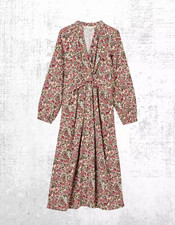 Women’s Dress Long Sleeve Ditsy Cord Twisted Front Cream Floral Size 14