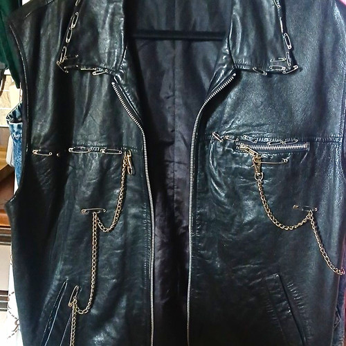 Ladies black leather biker - leather,