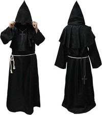 Robe Monk Costume with Hood and Cross, Cosplay Robe Cloak Capes Hooded Medieval