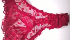 Sexy Sheer Red Polka Dot SEE THRU Thong Knickers Panties Sissy CD TV 34 - 44"