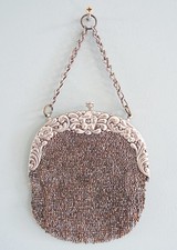Antique Chatelaine Bag Purse Victorian  Beadwork Silver Plated Frame Ladies 1890