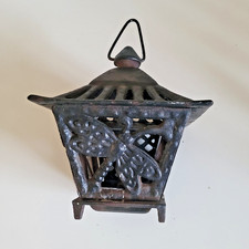 Vintage Cast Iron Hanging Lantern Oriental  Style with dragonfly pattern