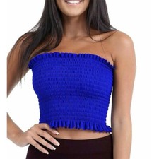 Women Sheering Boob Tube Gather Strapless Bandeau Bra Shirred Crop Top Plus Size