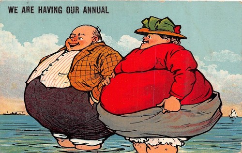 Postcard comic fat man - fat,