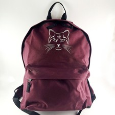 Cat Theme Rucksack, Maroon Colour, Double Shoulder Straps, Zip Closure