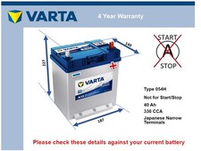 Car Battery A13 Varta 054H