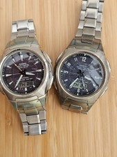 2x Vintage Casio Wave Ceptor radio solar men's watches 100 meters