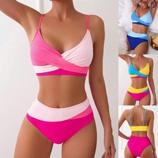 New Stunning Pink block colour High-Waisted Bikini set Flattering  - Size 6-16