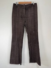 Long Tall Sally Velvet Trousers Womens Size 14 L36 Brown Stripe Flared Leg LTS