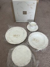 MIKASA Bellamy 5 Piece Place Setting Pink Band & Flowers, Gray Stems, Gold Leave