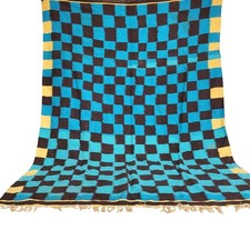 Vintage Moroccan Berber Rug Handwoven Checkerboard Blue Rug Boujaad Kilim Rug