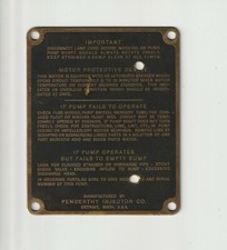 Detroit Michigan Penberthy Injector Pump Service Metal Directions Brass ID Badge