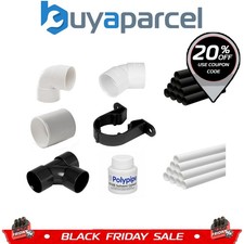 32/40/50MM PVC Solvent Weld 1m Pipe & Waste Fittings Black White Polypipe Packs