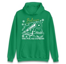 Polar Express Believe Christmas Hoodie Santa Train Snowflake Holiday Movie Top