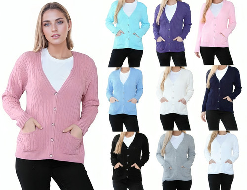 Women neck cardigan cable - women's,