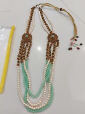 Gold Indian pakistani jewellery hyderabadi long mala rani haar set earring pearl