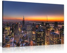 New York At Dusk Canvas Wall Art Picture Print